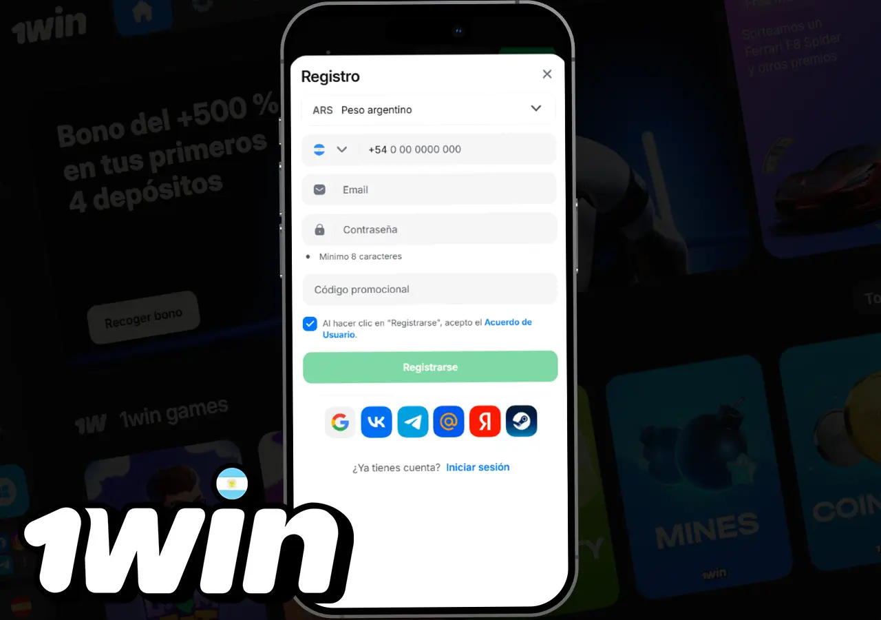 Registro en la aplicación móvil 1win